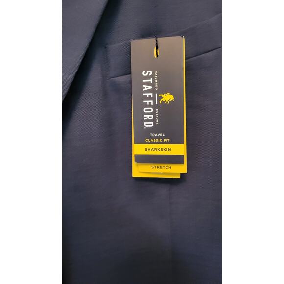 NWT Stafford 46L Blue Sport Coat Blazer Jacket Solid Polyester/Wool Traveld - Picture 13 of 16